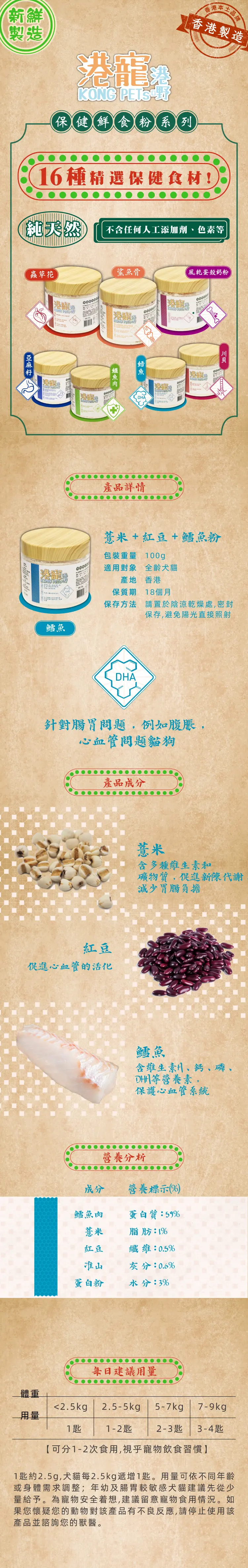 港寵港嘢 保健粉-薏米+紅豆+鱈魚粉