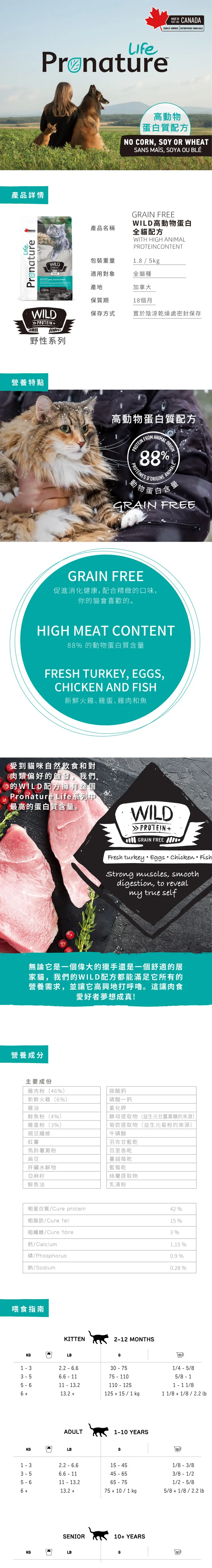 Pronature Life Wild 高動物蛋白全貓配方