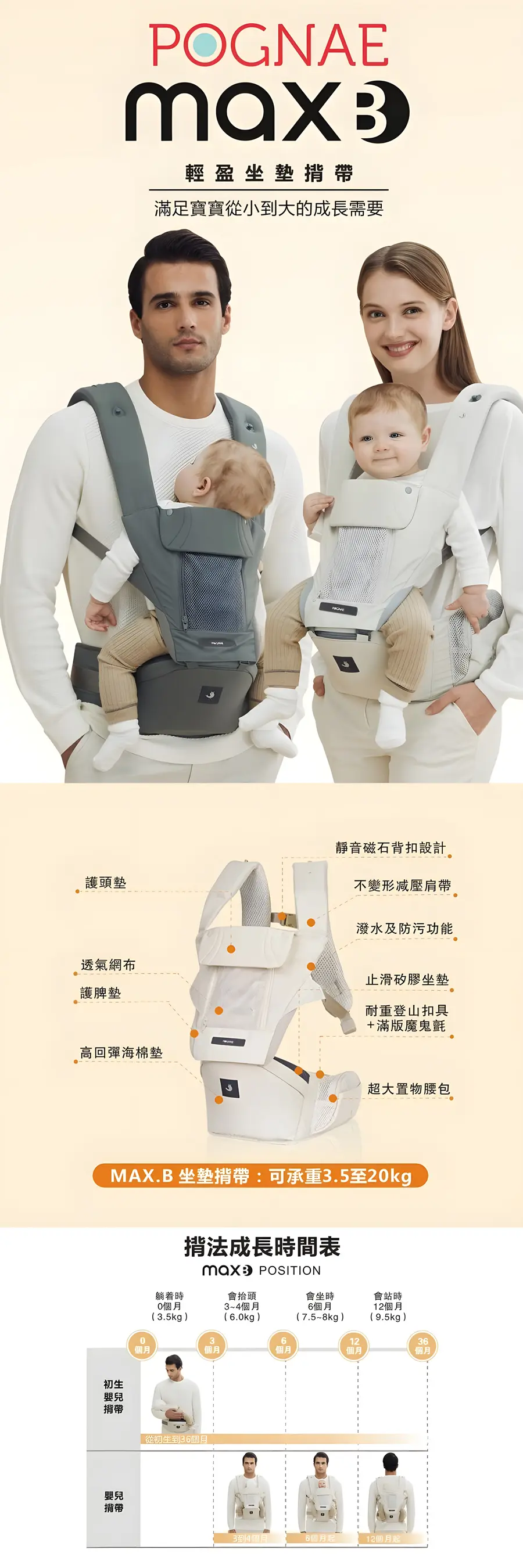 Pognae Max. B 輕盈坐墊揹帶
