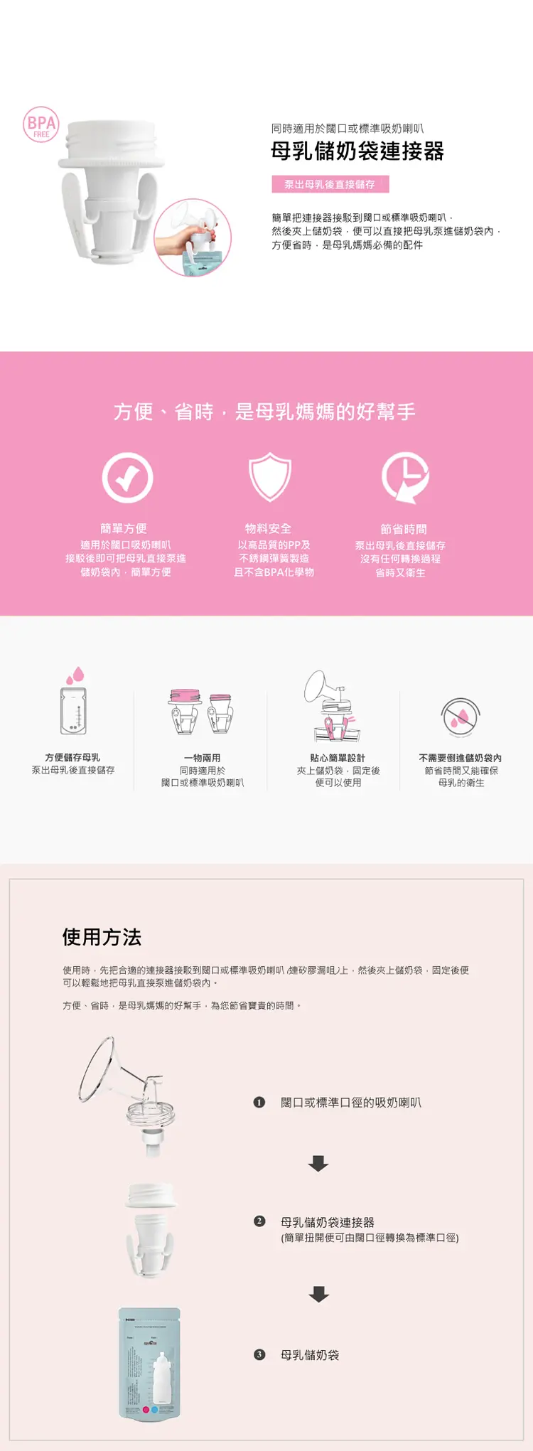Spectra 母乳储奶袋连接器(阔口及标准口径两用)