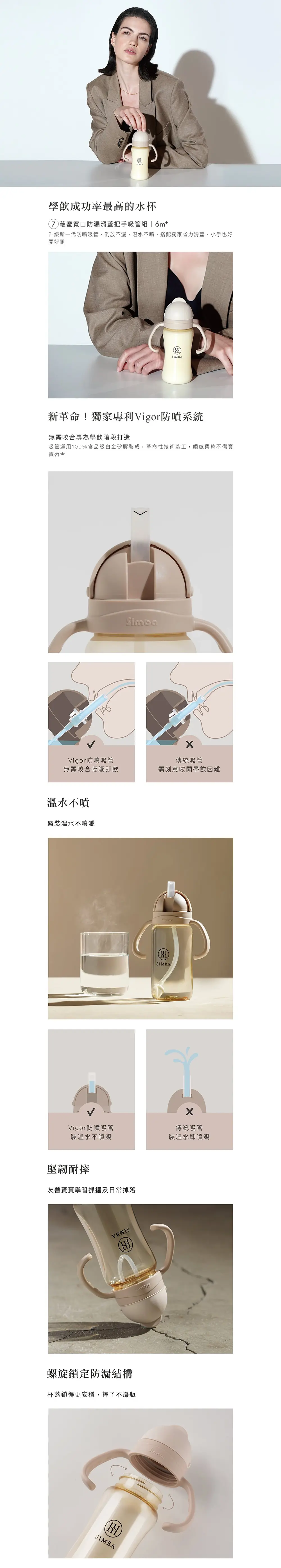 台灣小獅王 蘊蜜寬口防漏滑蓋把手吸管組