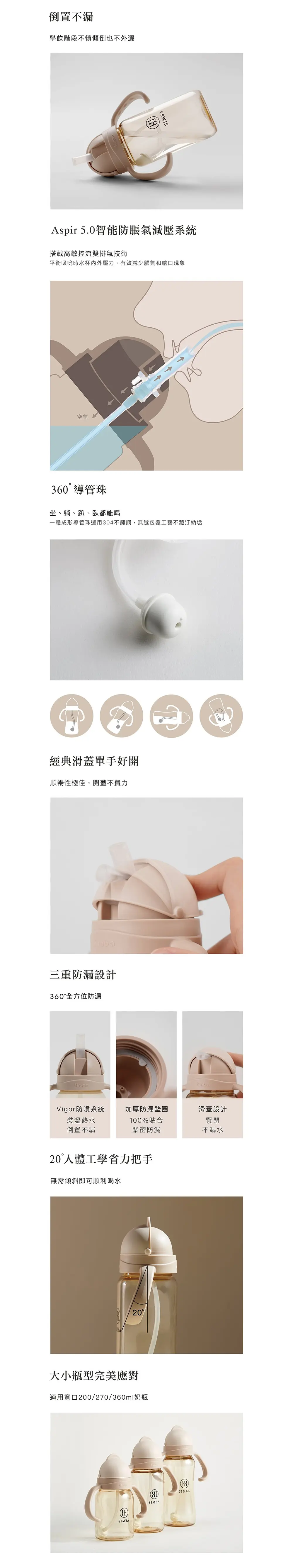 台灣小獅王 蘊蜜寬口防漏滑蓋把手吸管組