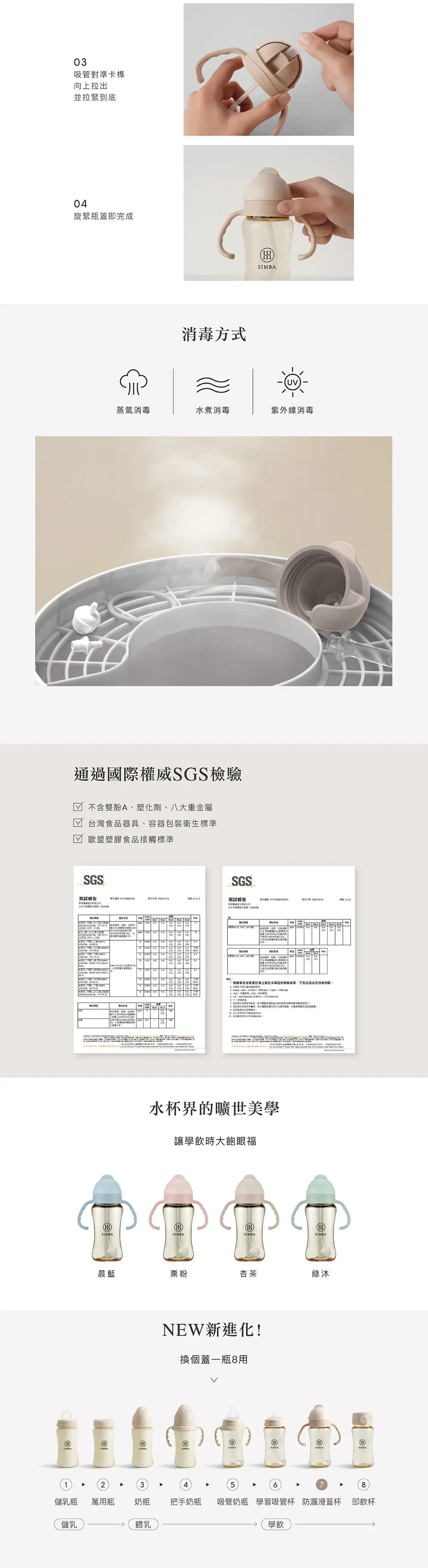 台灣小獅王 Simba 蘊蜜鉑金PPSU防漏滑蓋學習水杯