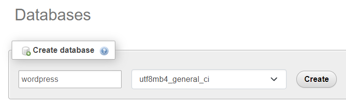 创建 wordpress 数据库，格式选为 utf8mb4_general_ci<