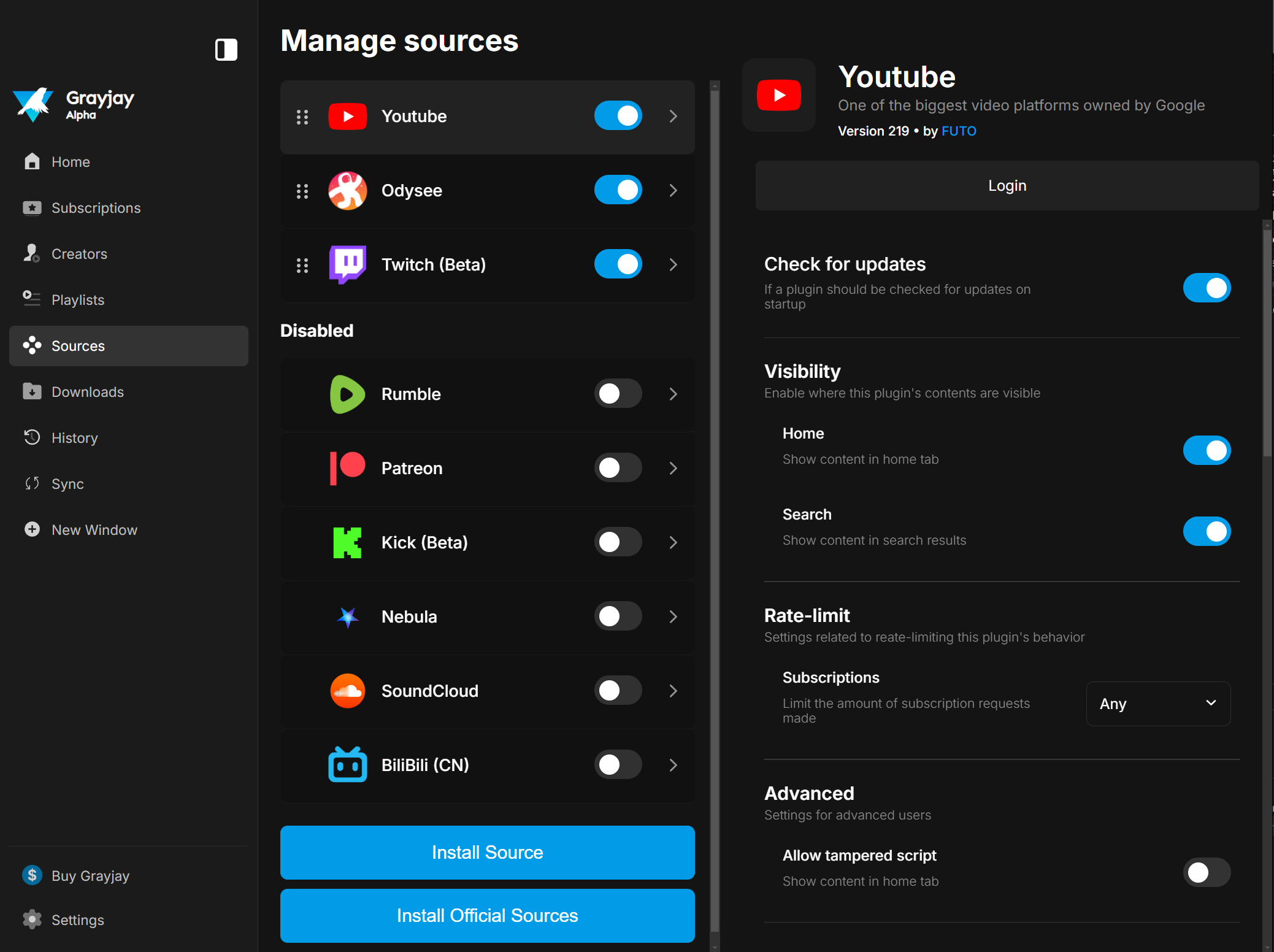 Sources Screenshot