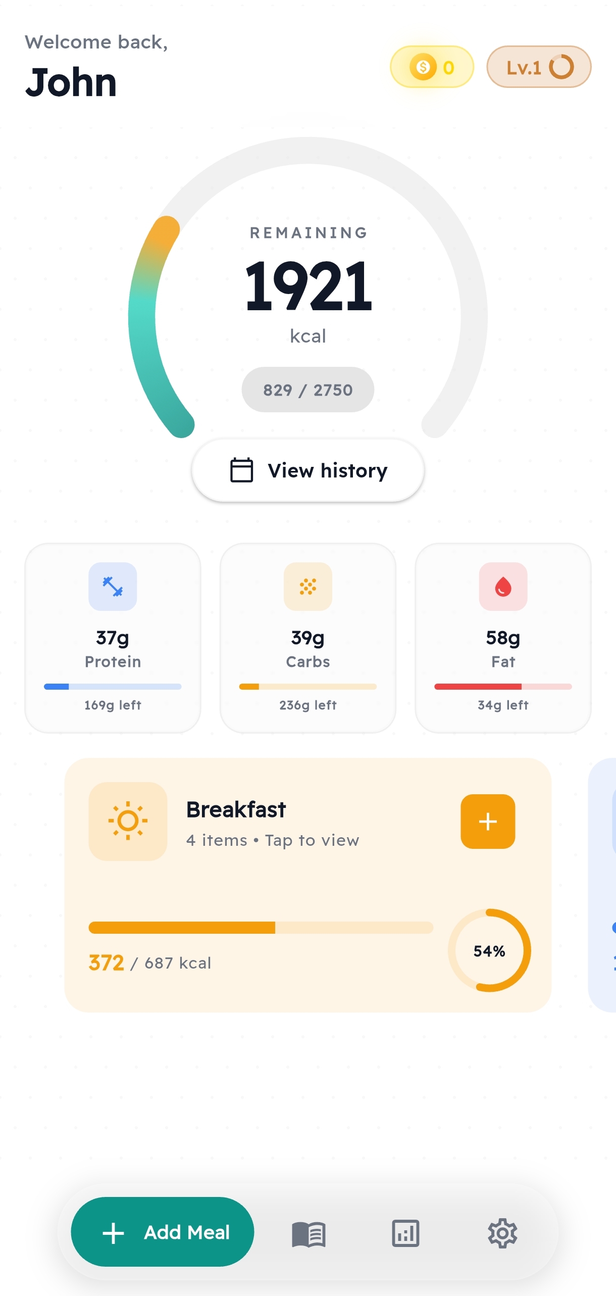 Caloscope Home Screen