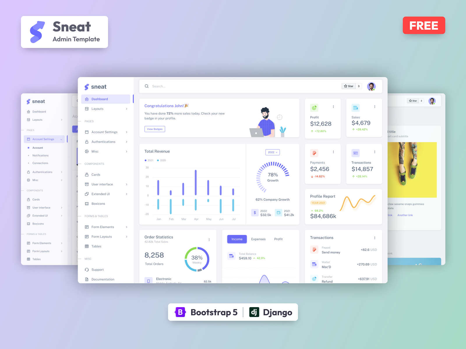 Sneat - Bootstrap 5 HTML Django Admin Template Demo Screenshot