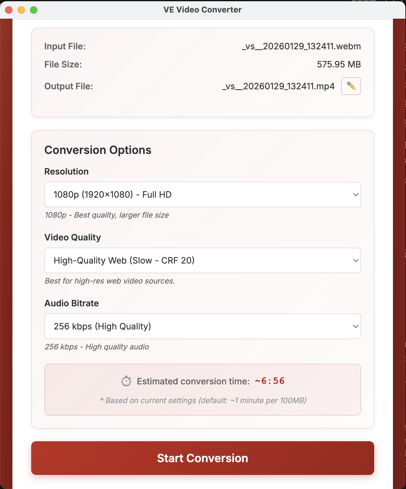 WEBM to MP4 VE Converter usage screenshot 2
