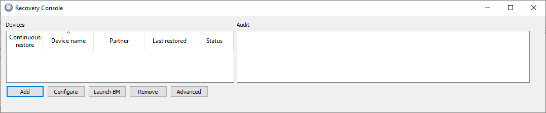 Screenshot of SolarWinds Recovery Console