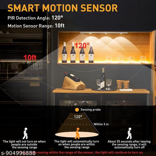 Under Cabinet LED Motion Sensor Light | Pack of 1 | USB Rechargeable | Auto ON/OFF | 3 Modes | 6500K Bright White Night Light for Kitchen & Wardrobe (40cm) Multicolour - Anuloria 