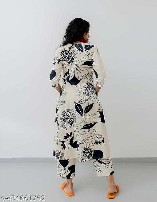 Cotton Kurtis  Women's Printed Pattern Cotton Kurti with Pant kurta set (kirim299) - Arvia