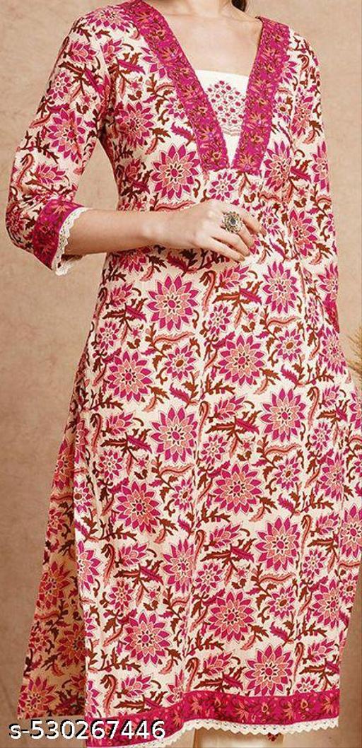 V Neck Floral Printed Single Kurta Only - Arvia