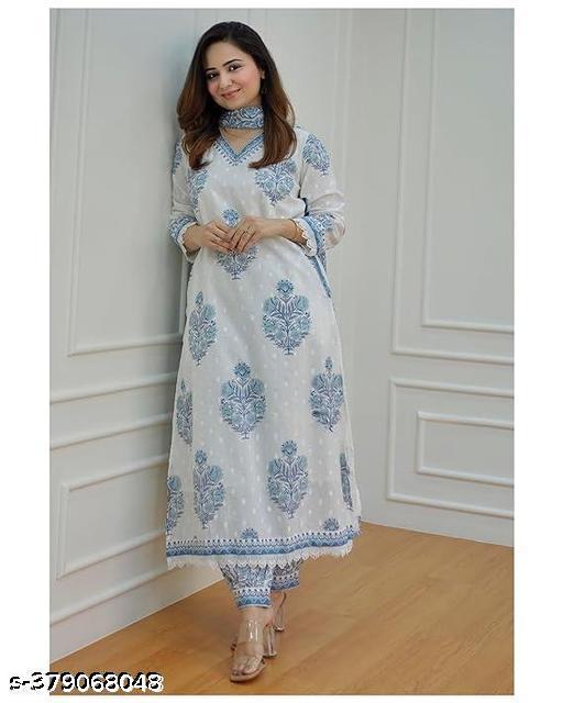 Balaji closet women Block Printed Kurta and Pant set with Dupatta  - Arvia