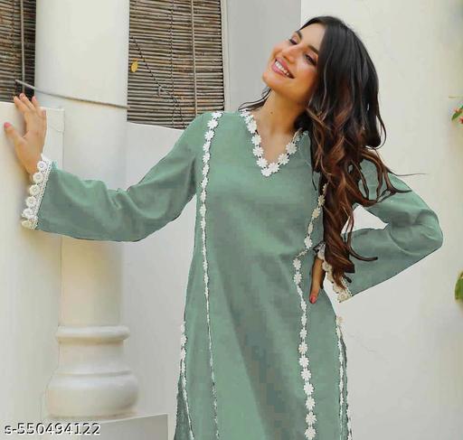 Elegant Grey Lace Kurta Set for Women | Stylish Kurta Pant Set for Daily & Festive Wear - Arvia