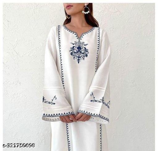 big size white embroidery kurti  - Arvia