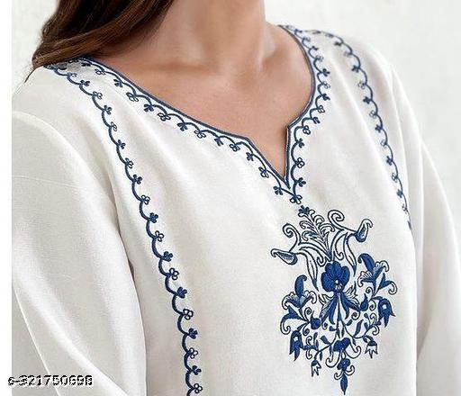 big size white embroidery kurti  - Arvia
