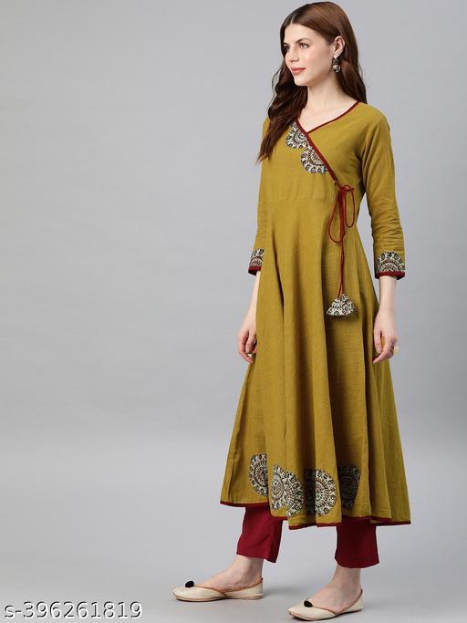 Women's Solid Surplice Yellow Kurtis & Kurtas - Arvia