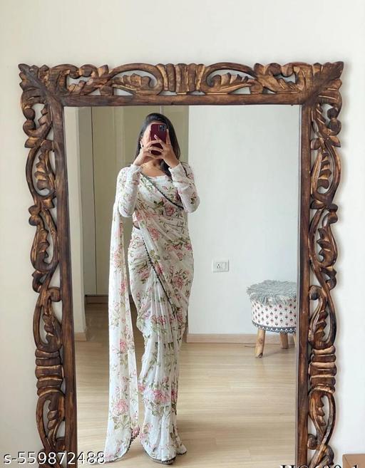 Floral Lace Border Georgette Saree For Women - Arvia