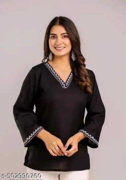 BLACK WOMAN KURTI EMBROIDERY  WHITE  - Arvia