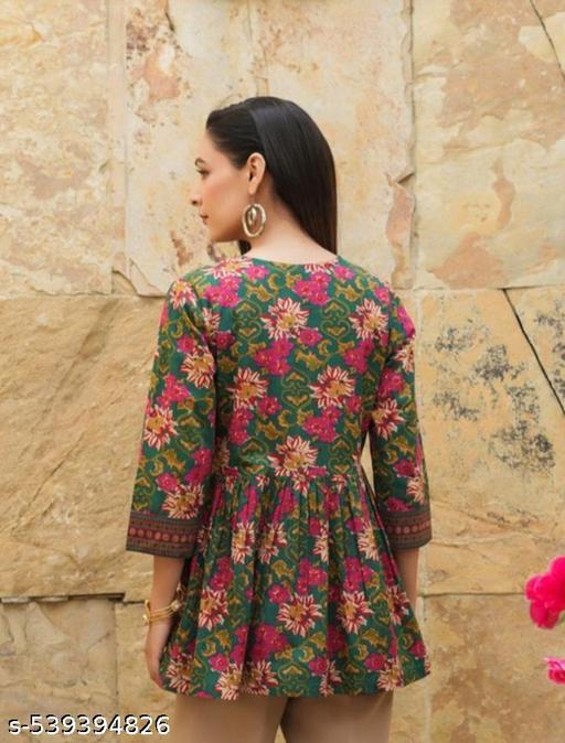 BEST STYLISH PRINTED IMPIRE TUNIC TOP AND SHORT KURTIS FOR WOMEN AND GIRLS summer wear casual wear style top  - Arvia