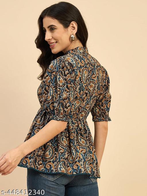 Black, Blue & Mustard Top For Women  - Arvia