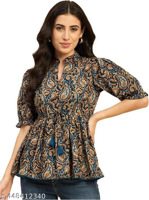 Black, Blue & Mustard Top For Women  - Arvia