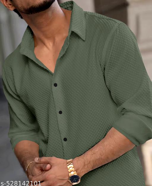 knitted fabric Structured Regular Fit Full Sleeves Shirt - Arvia