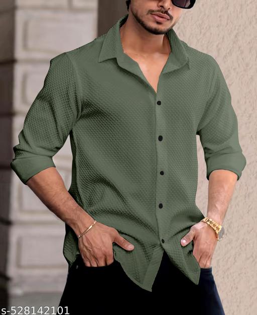 knitted fabric Structured Regular Fit Full Sleeves Shirt - Arvia