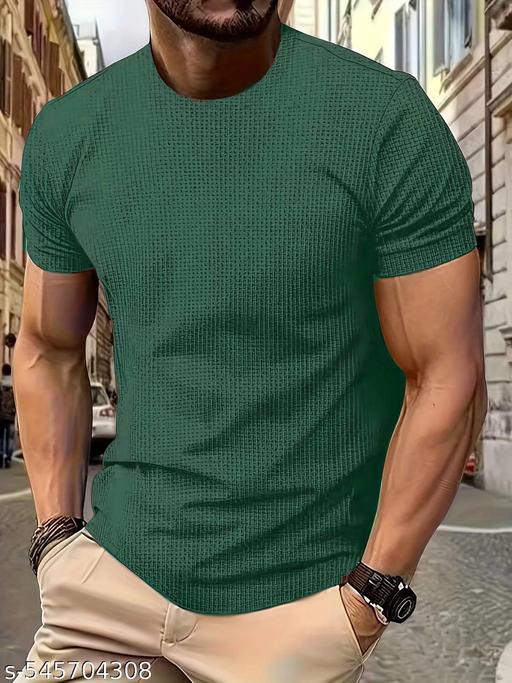 Men's Oversized Waffle Knit T-Shirt – Textured Cotton Blend, Casual Streetwear, Breathable & Stylish Popcorn Fabric Tee, Relaxed Fit for Everyday Comfort & Fashionable Look - Arvia