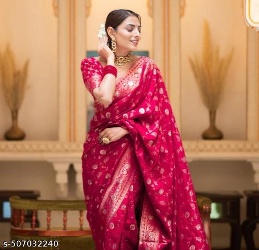 Pink Sreee With Blouse || Saree For Women || Trending Saree For Women || Bollywood Stylish Fancy Party Wear Wedding Festive Bridal Sari || Banarasi saree || Kanjiavaram saree || Silk saree || Pure silk saree - Arvia