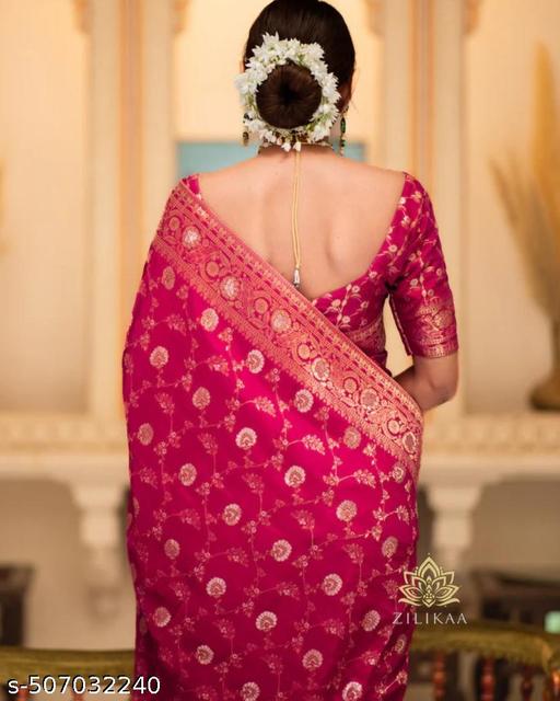 Pink Sreee With Blouse || Saree For Women || Trending Saree For Women || Bollywood Stylish Fancy Party Wear Wedding Festive Bridal Sari || Banarasi saree || Kanjiavaram saree || Silk saree || Pure silk saree - Arvia