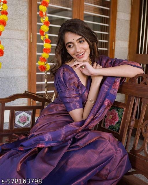 Blue Banarasi Soft Semi Slik Saree For Women - Arvia