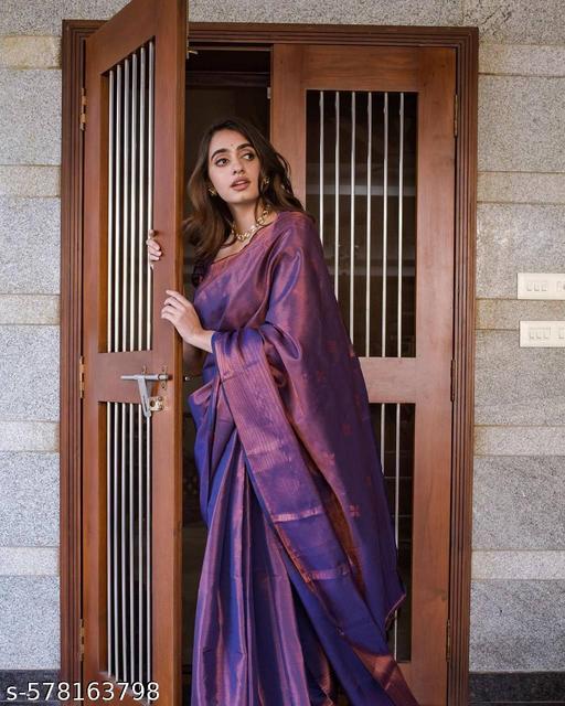 Blue Banarasi Soft Semi Slik Saree For Women - Arvia