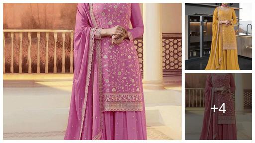 Purple Color Heavy Embroidery Worked Shalwar Kameez Dupatta Dress Indian Pakistani Designer Palazzo Suits