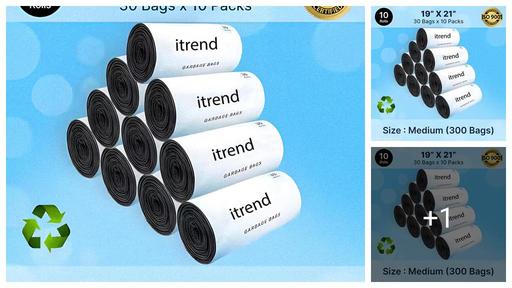 Biodegradable Garbage Bags 19 X 21 Inches, Dustbin Bag, Black Trash Bag, 300 Bags (10 Rolls)