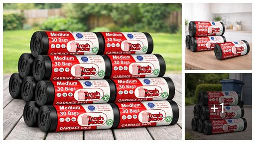 Black Garbage Bags Medium Size | Pack of 120 (4 Roll x 30 Bags) | Leak Proof Biodegradable 19 x 21 inches Dustbin Bags with Easy Tie String for Wet & Dry Waste Dustbin Bag / Trash Bag - Black Color