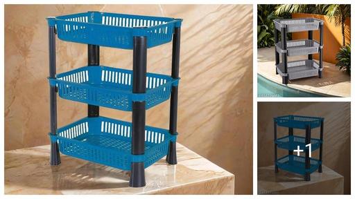 Plastic Vegetable Trolley Rack for Kitchen Storage Vegetable Organizer, Vegetable Stand for Kitchen Basket, Storage Racks (3 Layer, Grey)