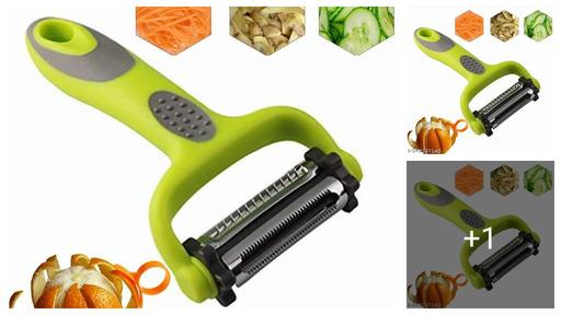 3 in 1 Rotary Multi-Functional Peeler, Suitable for Vegetable and Fruit, with Serrated Blade + Straight Julian Stainless Steel, Anti-Slip Handle Design, Slicer Kitchen