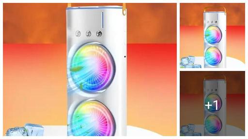 Double Ended Mist Spray Fan for Summer Room Cooling, USB Rechargeable Mini AC Air  Misting Fans for Home, Table | Electric  With 280ml Water Tank, 7colors Led & Remote