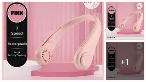 Pink Portable Bladeless Neck Fan - 360° Hands-Free Cooling Rechargeable USB Fan 3-Speed Adjustable Cooler Outdoor Sports, Office & Gym 