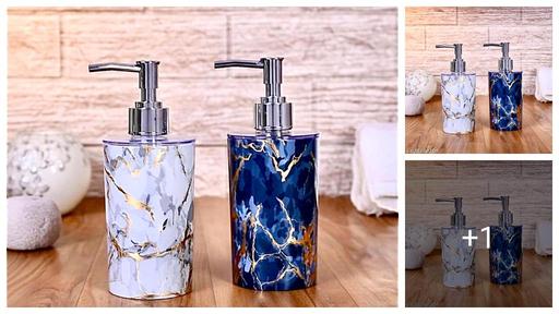 Liquid Soap Dispenser | DESIGNER Soap Dispenser Bottle for Wash Basin | Refillable & Unbreakable Soap Dispenser Set | Dispenser Bottle for Sanitizer / Lotion / Shampoo | soap Dispenser with Chrome Pump | MULTICOLOR – (Pack of 2)