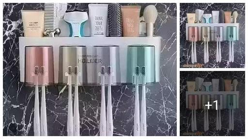 Toothbrush Holder with Adhesive, No-Drill Multi-Slot Organizer for Bathroom – Holds Toothbrushes, Toothpaste, Razor & Cup | Modern Plastic Storage Rack (4 Cup)