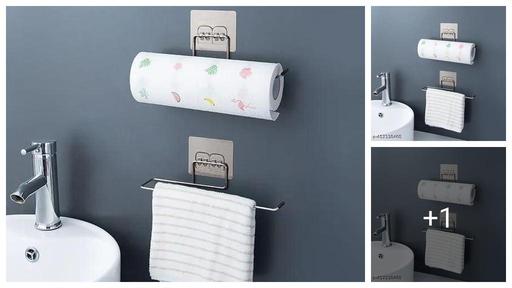 Moxstar  (2 pcs Stainless steel)  Paper Towel Holder with Towel Bar for Kitchen BathroomMagic Adhesive Pad, Kitchen Paper Roll Holder Wall Mount Tissue Roll Hanger for Bathroom