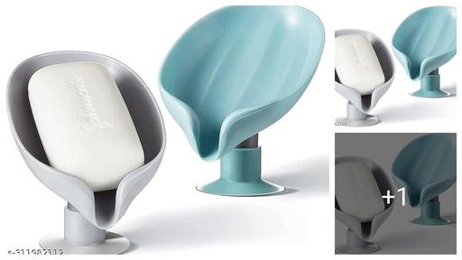 Leaf Shape Soap Holder Stand (Pack of 2) Self Draining for Bathroom Kitchen Wall Mounted Plastic Soap Dish Tray Cady Bathroom Accessories Set No Drilling Multi Color (Leaf-SOAP-Dish-2)