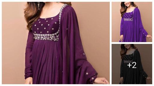 Kurta With Dupatta Anarkali Trendy New Latest Dark Wine Pure Georgette Gown Embroidery Dupatta New Fashion #Latest Fashion #Casual #party #ethnic #dresses #Kurtis