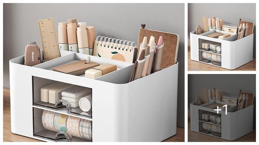 Shrigana Desk Organizer with 2 Drawer, Multi-Functional Pencil Holder for Desk, Desk Supplies Organizer with 5 Compartments + Drawer for Office Home Art Supplies