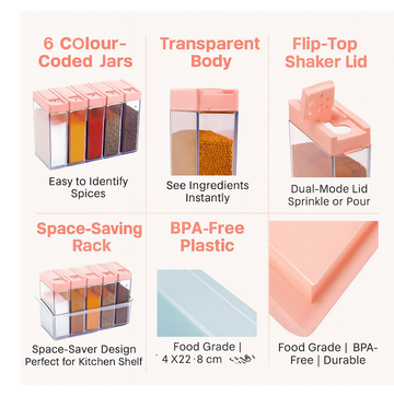 Plastic Spice Jars (6 pcs, 14x22x8cm, Multicolour) - Nova Cart