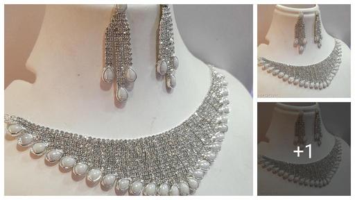 Silver diamond necklace set with white stone, fashion necklace for women and girls