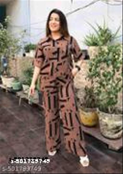 Women Printed Shirt & Trouser Co-Ords Set  - Everinn