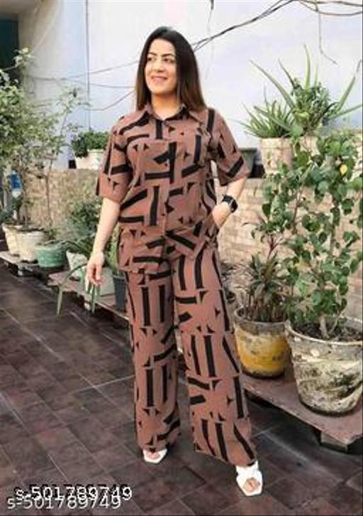 Women Printed Shirt & Trouser Co-Ords Set  - Everinn